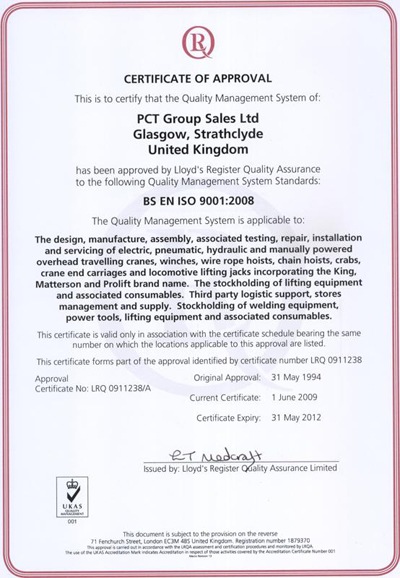 Certificate of Approval: BS EN ISO 9001:2008