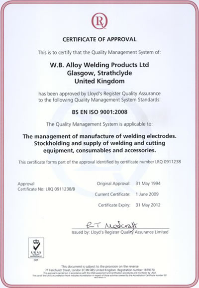 Certificate of Aprroval - BS EN ISO 9001:2008