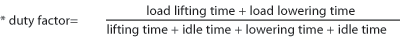 * Duty Factor = load lifting time + load lowering time / lifting time + idle time + lowering time + idle time